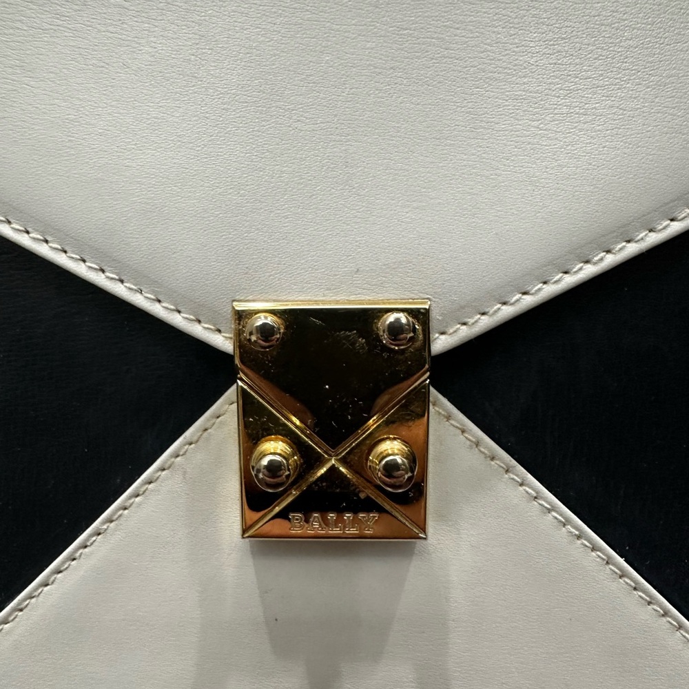 Bally Vintage 1980s Dark Navy & White Leather Top Handle Bag w/ Box, Xbody Strap - Picture 3 of 13